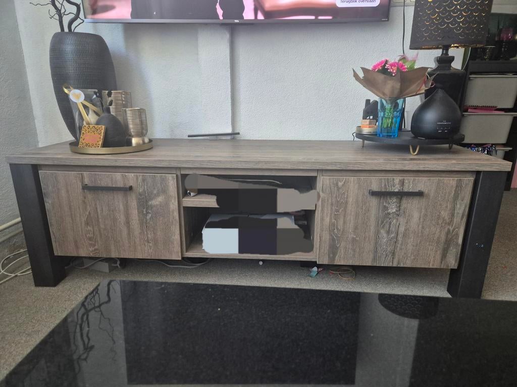 Eiken TV Meubel met Donkere Poten - 168cm, Ophalen, 150 tot 200 cm, Eikenhout, Zo goed als nieuw