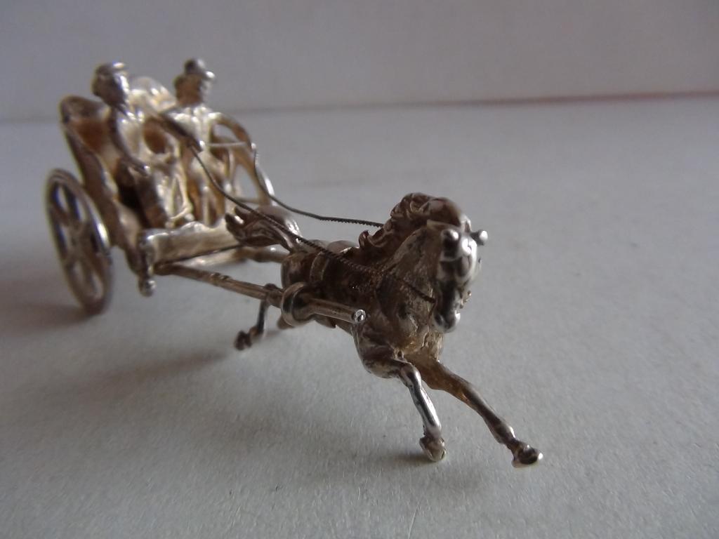 Miniatuur zilver FE7 koets + paard zilveren miniaturen, Antiek en Kunst, Verzenden, Zilver