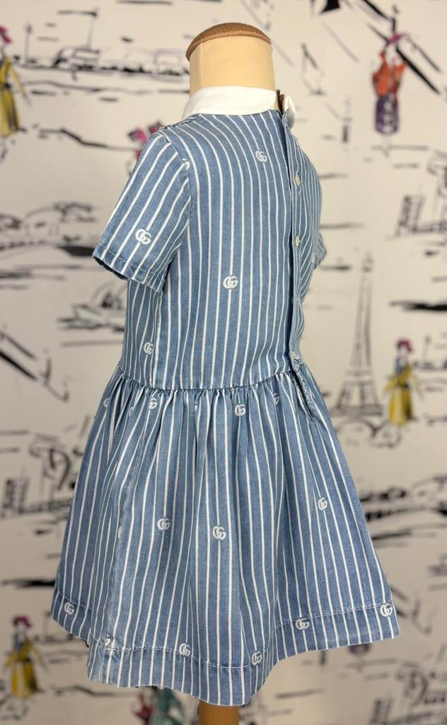 Gucci GG gestreept chambray jurkje maat 4, Kinderen en Baby's, Gucci EU, Customercare@gucci.com, Zo goed als nieuw, Jurk of Rok