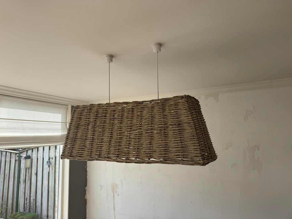 Grote rieten hanglamp - Landelijke stijl, Ophalen, Gebruikt, Overige materialen, 50 tot 75 cm