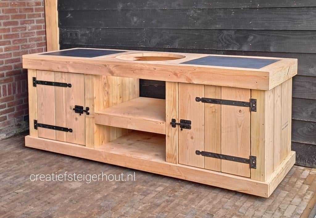 Buitenkeuken douglas met wielen kamado bastard green egg ei, Tuin en Terras, Buitenkeukens, Ophalen of Verzenden, Nieuw, Houtskool