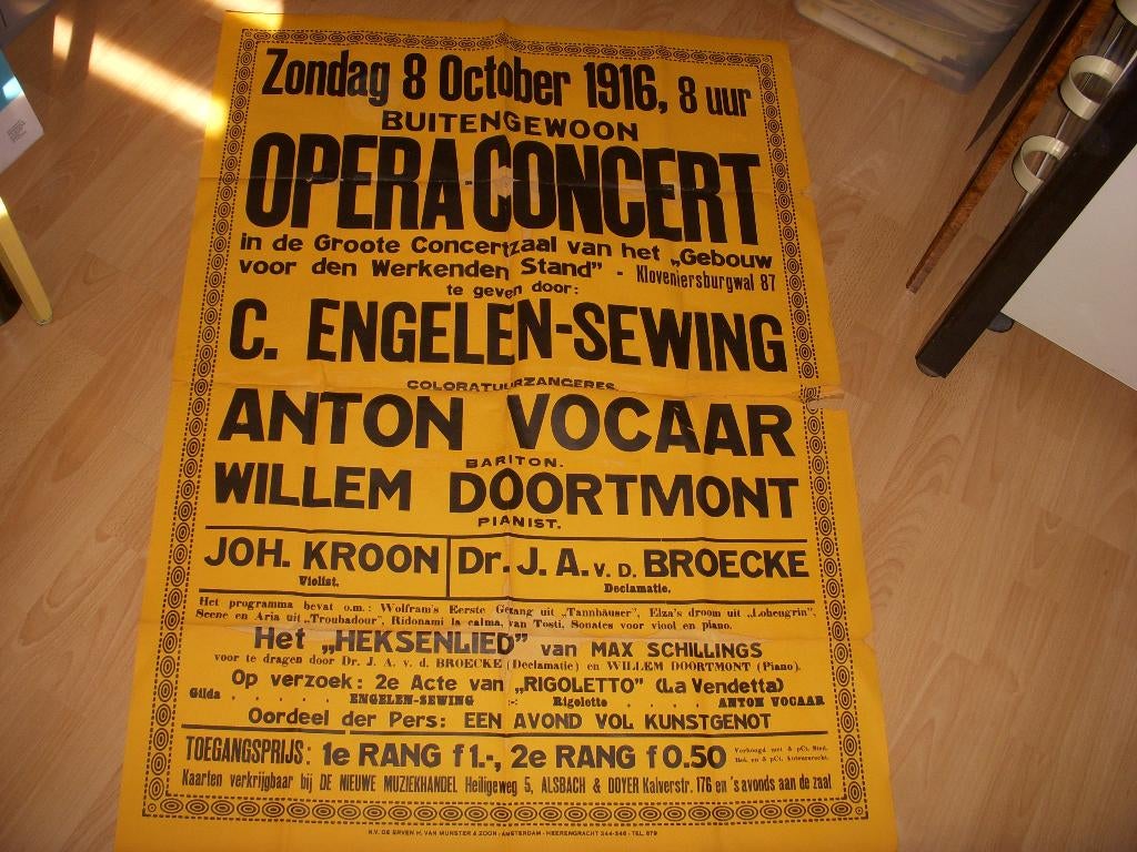 ZEER oude poster/aankondiging Opera Concert 1916 !!, Verzamelen, Posters, Ophalen of Verzenden, Gebruikt, A1 t/m A3, Muziek