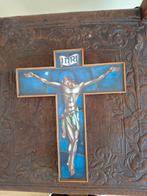 Mooi kruis steen in hout INRI, Ophalen of Verzenden