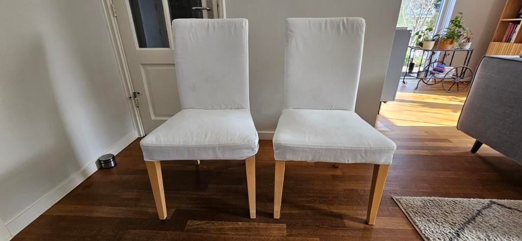 2x IKEA BERGMUND eetkamerstoel - wit - afneembare hoes, Huis en Inrichting, Stoelen, Ophalen, Gebruikt, Wit, Twee