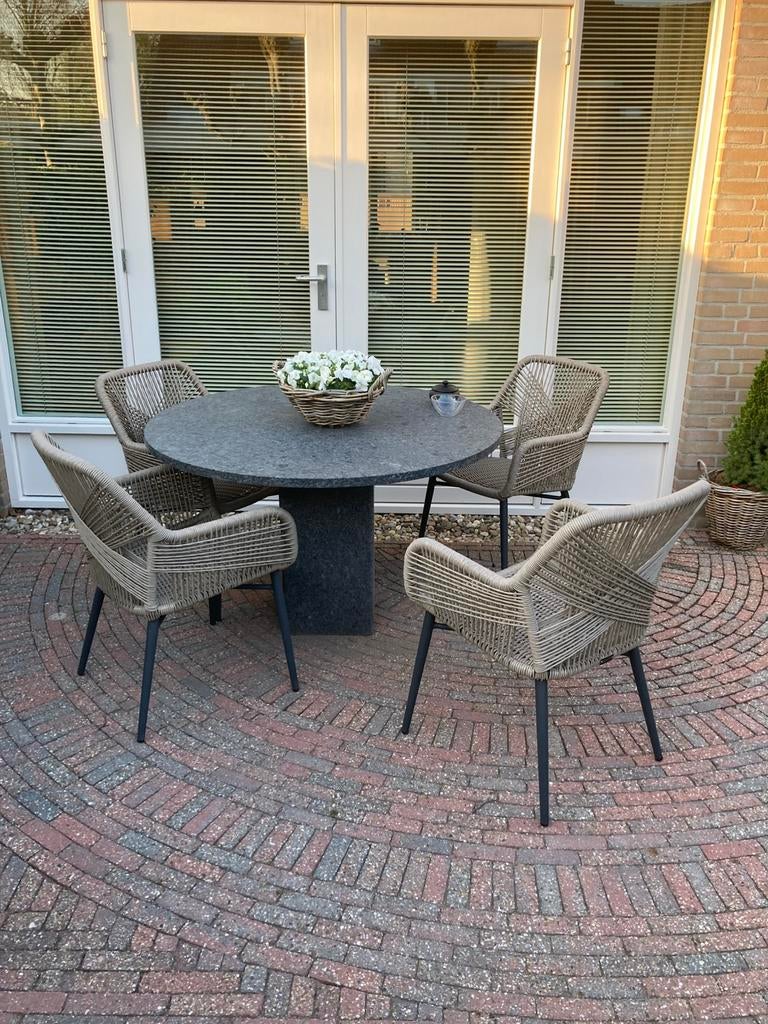 Garden Collections Graniet dining tuintafel rond 120 cm, Tuin en Terras, Tuintafels, Ophalen, Zo goed als nieuw, Rond, Overige materialen
