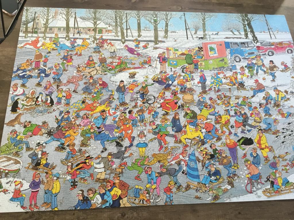 Jan van Haasteren puzzel Op glad ijs 3000 stukjes, Hobby en Vrije tijd, Denksport en Puzzels, Ophalen, Meer dan 1500 stukjes, Gebruikt