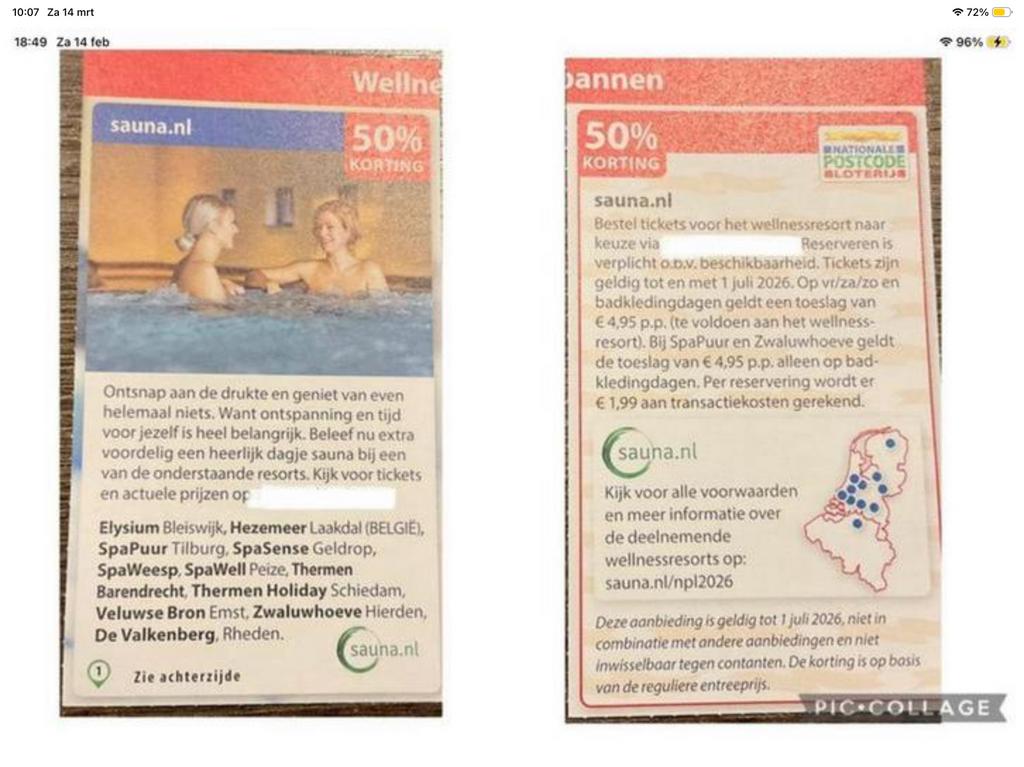 Kortingsbonnen (50%) in omschrijving de sauna’s (KWF), Kortingsbon, Spa of Sauna