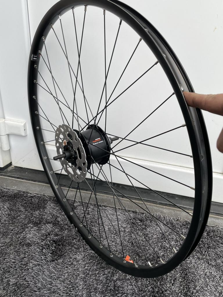 Achterwiel met Shimano Nexus 7 naaf en remschijf, Fietsen en Brommers, Fietsonderdelen, Gebruikt, Ophalen of Verzenden, Aluminium