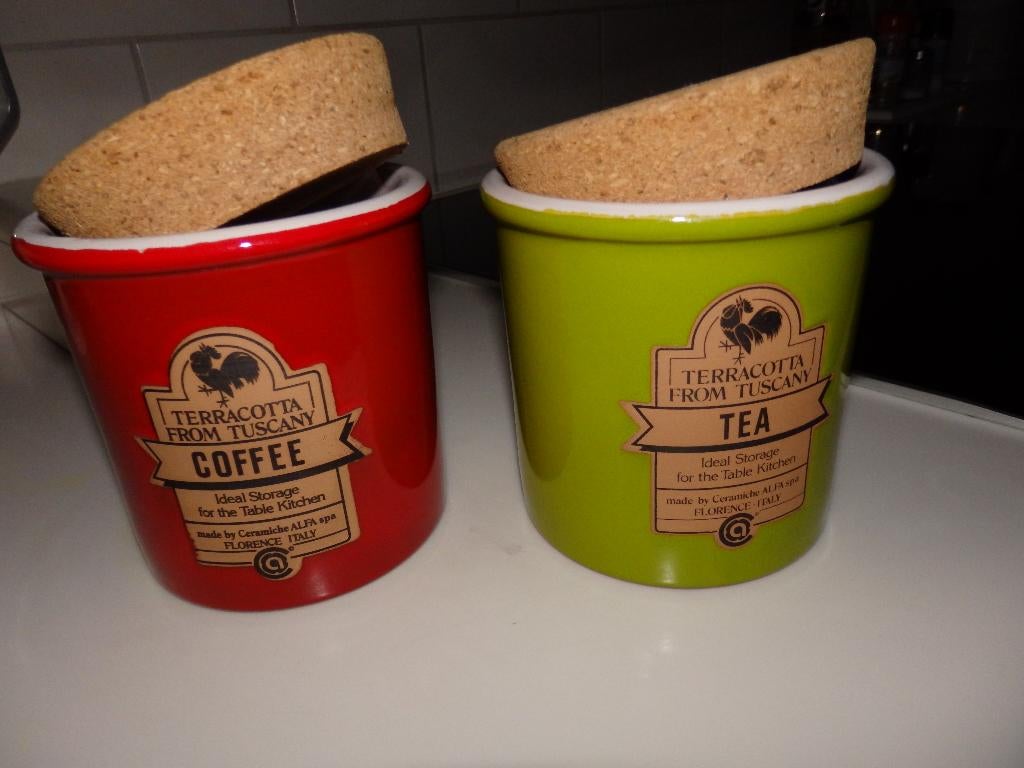 Thee Koffie potten  met kurk dop, Overige kleuren, Aardewerk of Porselein, Nieuw, Ophalen of Verzenden