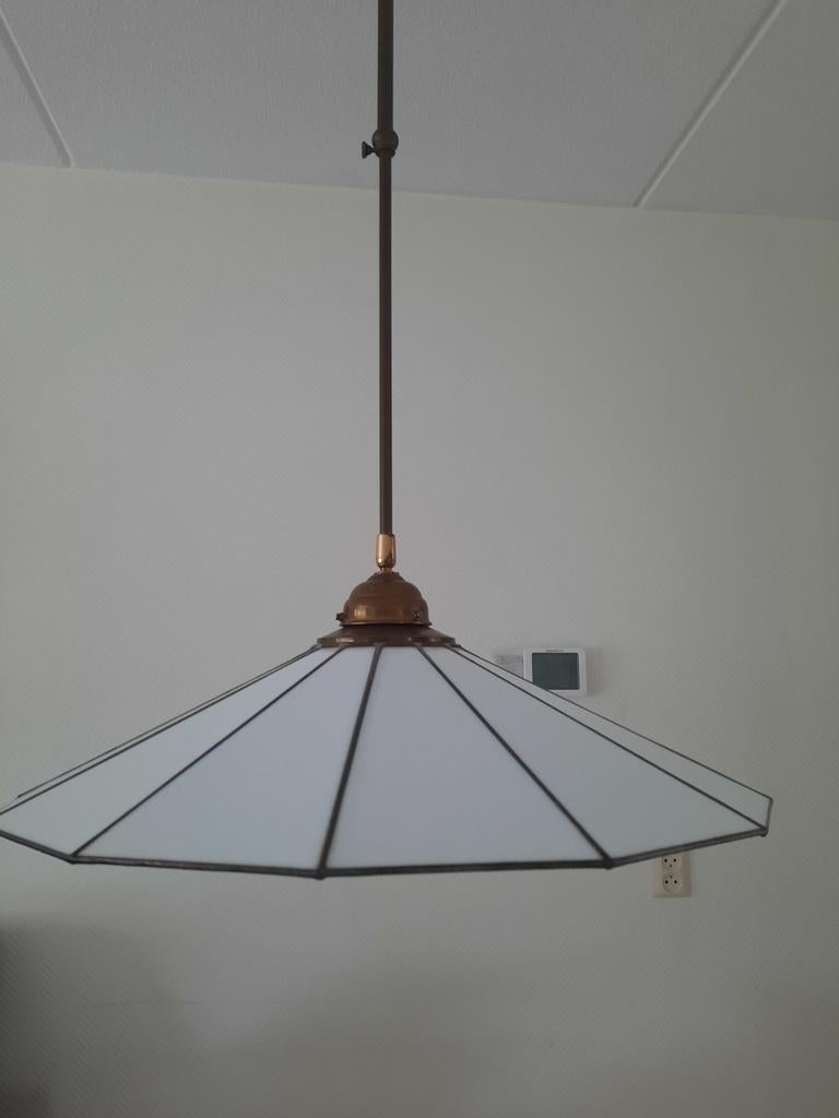 Hanglamp messing en melkglas., Ophalen, Zo goed als nieuw, Minder dan 50 cm