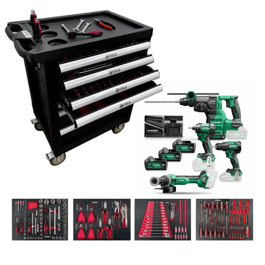 E-Tools KC18DEWHZ/70459 154 Delige Gevulde Gereedschapswagen, Niet ingevuld, Niet ingevuld, Niet ingevuld