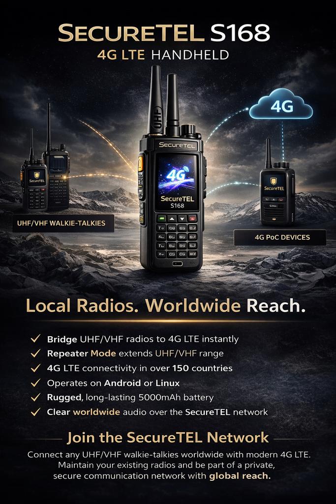 #SecureTEL ST-168 Dual UHF/VHF & 4G Portofoon & Telefoon, Nieuw, 15 km of meer, Ophalen of Verzenden, Portofoon of Walkie-talkie