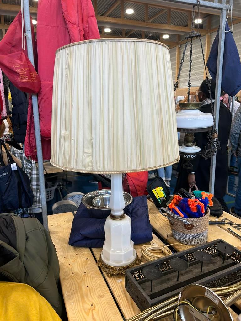 Staande schemerlamp met kap, Huis en Inrichting, Lampen | Lampenkappen, Ophalen, Wit, Rond, Zo goed als nieuw