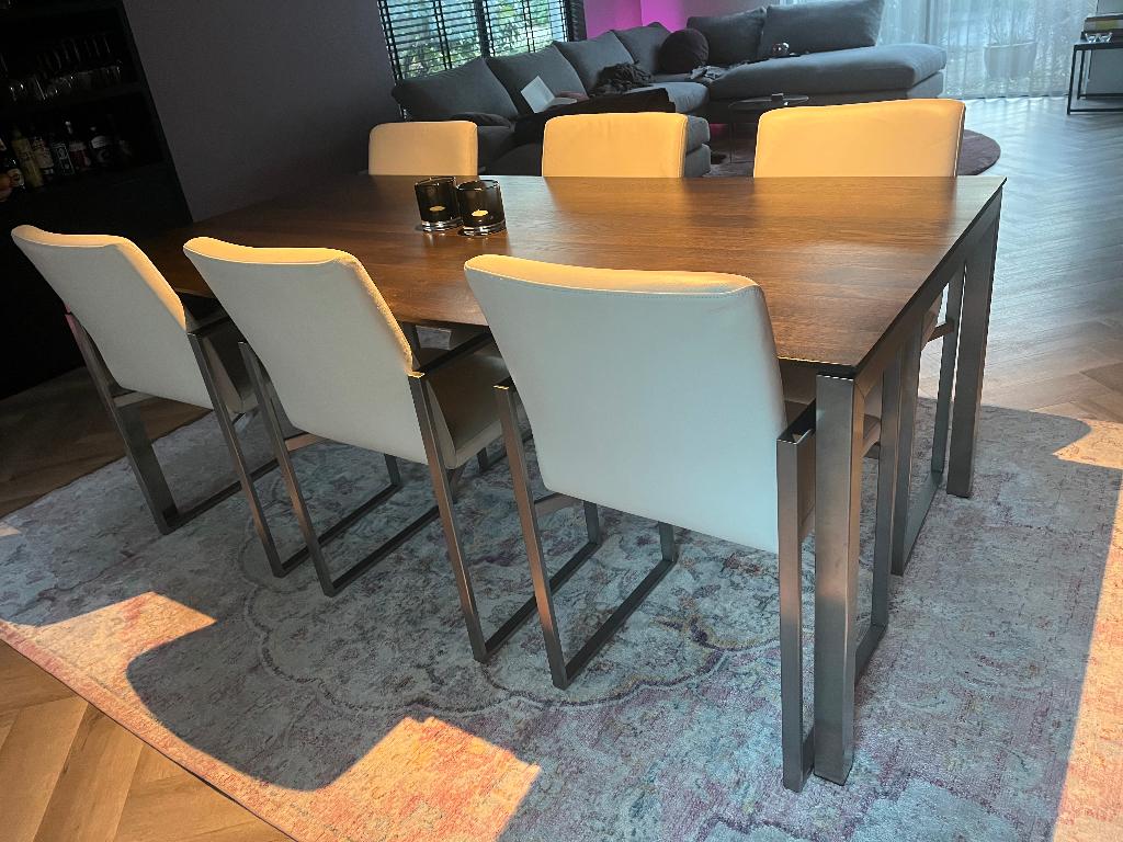 Eettafel + stoelen, Huis en Inrichting, Tafels | Eettafels, Ophalen, Gebruikt, 100 tot 150 cm, Eikenhout