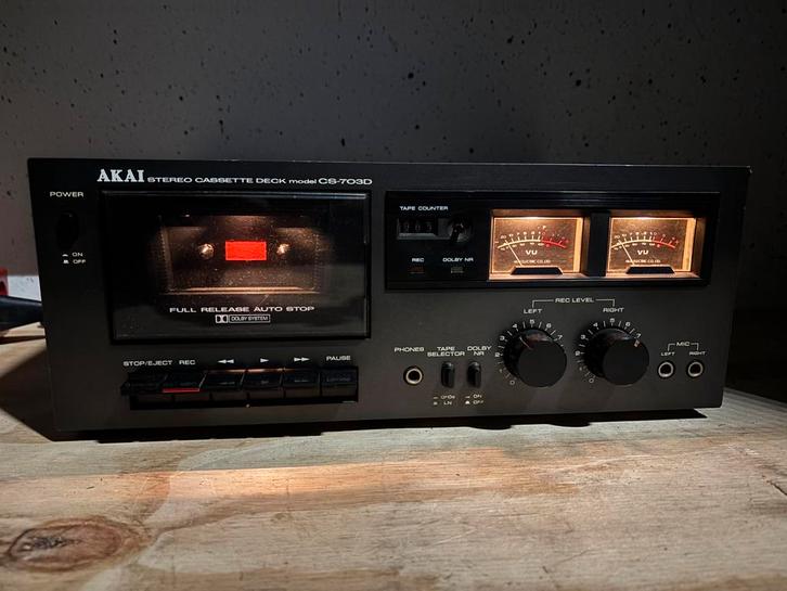 Vintage Akai CS-703D stereo cassettedeck zwart, Audio, Tv en Foto, Cassettedecks, Akai, Ophalen of Verzenden