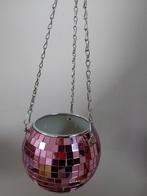 Roze hangende bloempot met mozaïek spiegelglas, Tuin en Terras, Bloempotten, Ophalen, Overige materialen, Gebruikt, Rond