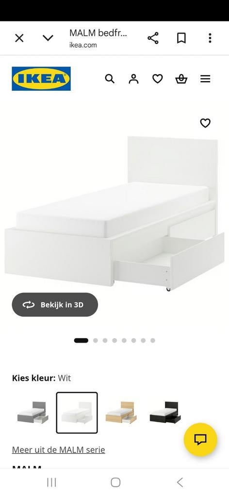 Ikea malm bed 90x200cm met 2 lades, Gebruikt, Eenpersoons, Wit, Ophalen of Verzenden