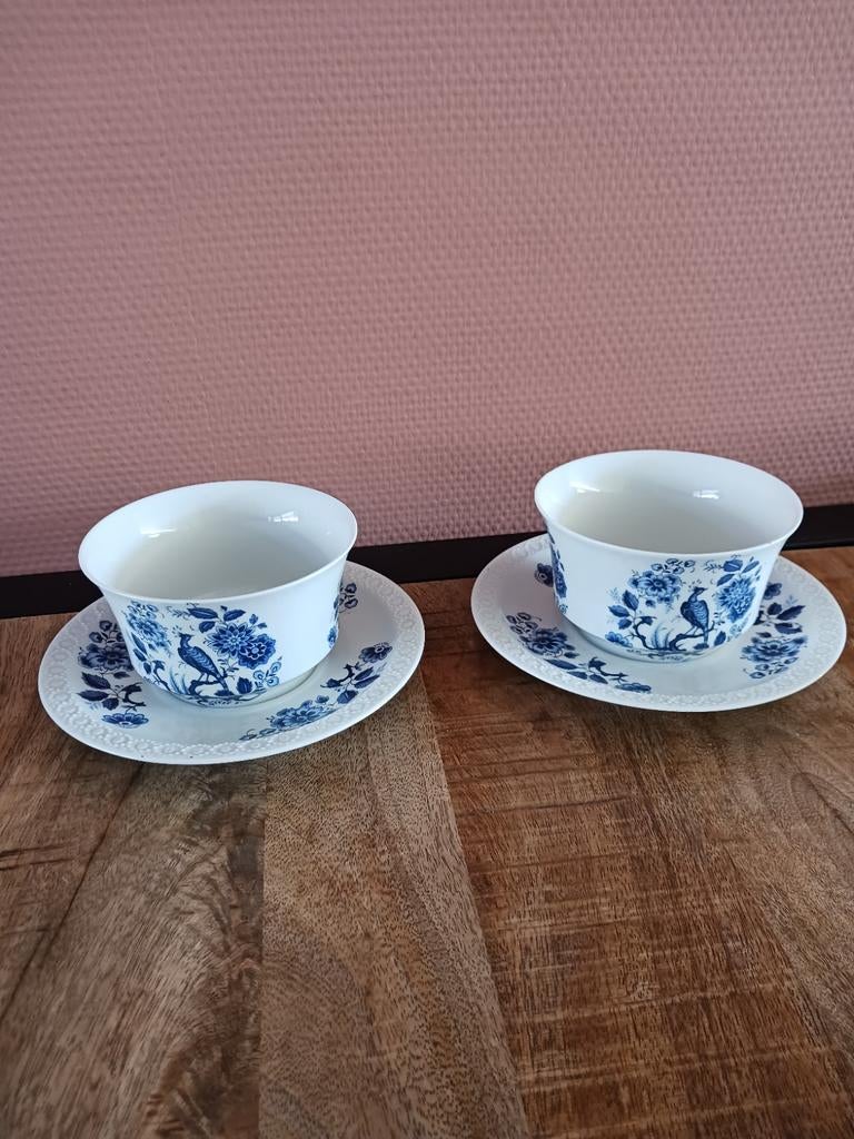 Vintage Soepkommen met Schotels - Blauw Bloemenpatroon, Ophalen