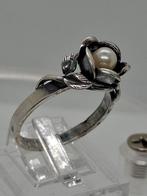 Vintage Zilveren Ring Teka Theodor Klotz Roos Zoetwaterparel, 18 tot 19, Ophalen of Verzenden, Dame, Met parel