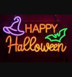 LED lamp neon stijl Happy Halloween (40x25cm), Ophalen of Verzenden, Nieuw, Lichtbak of (neon) lamp