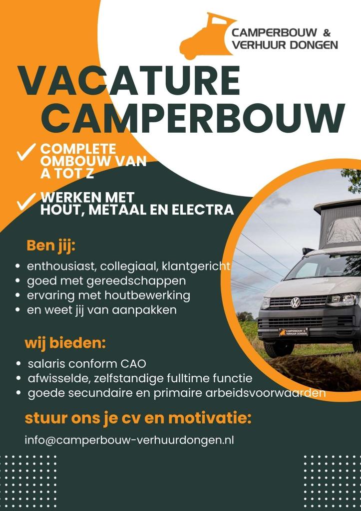 Allround camperbouwer fulltime (40 uur), 33 - 40 uur, LBO / VMBO, Starter, Vast contract