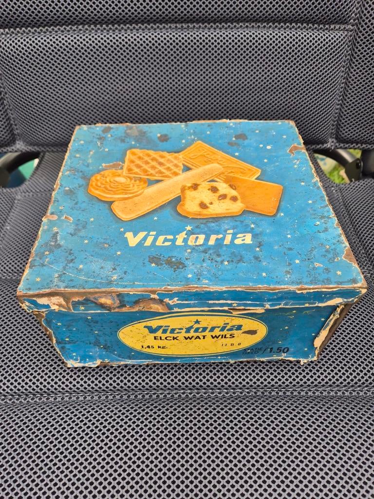 Victoria koekjes blik antiek, Verzamelen, Blikken, Ophalen of Verzenden