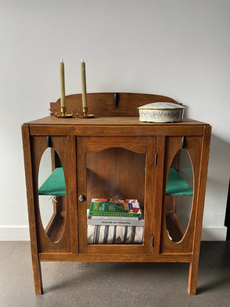 Theekastje | Vitrinekastje | Drankkastje eikenhout, Huis en Inrichting, Kasten | Vitrinekasten, Ophalen, Glas, 50 tot 100 cm, Minder dan 100 cm