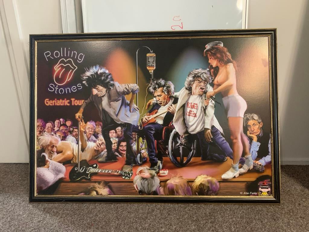 Ingelijste Rolling Stones 'Geriatric Tour' poster, Antiek en Kunst, Ophalen
