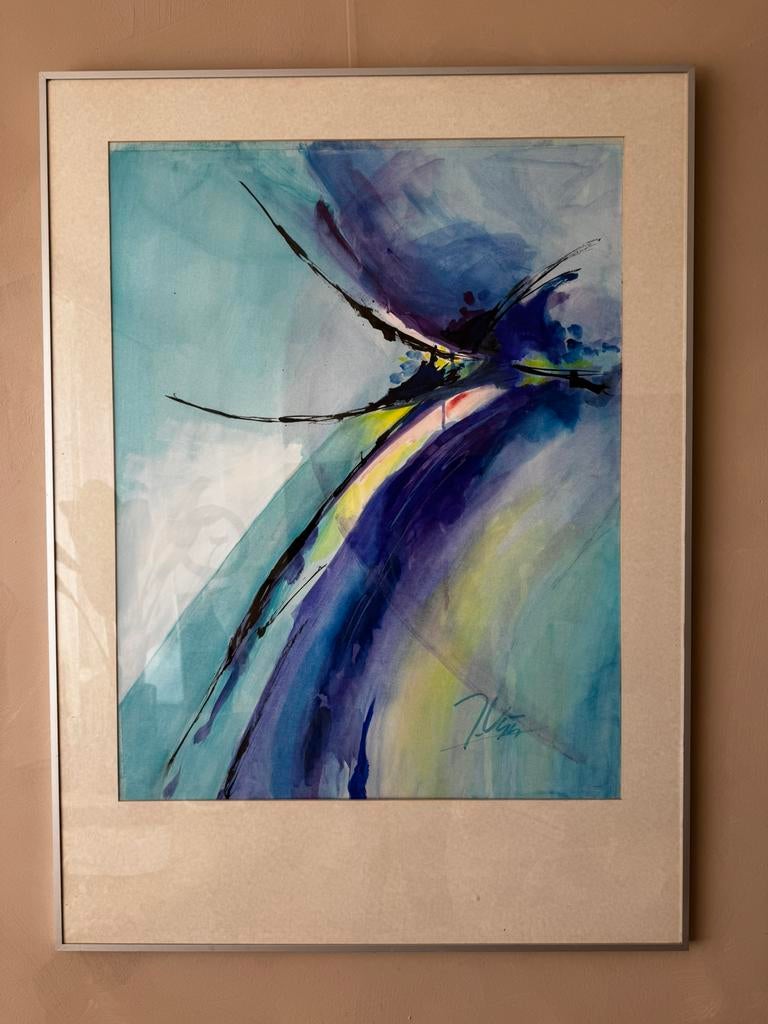 Abract schilderij gouache met Barth wissellijst 80 x 110 cm, Ophalen