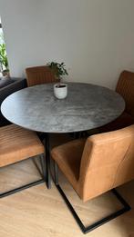 Ronde eettafel + 4 stoelen, Ophalen, Zo goed als nieuw, Industrieel, modern, Vier