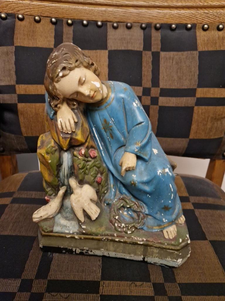 Vintage Gipsen Beeldje St Janneke - Beschadigd, Antiek en Kunst, Antiek | Religie, Ophalen