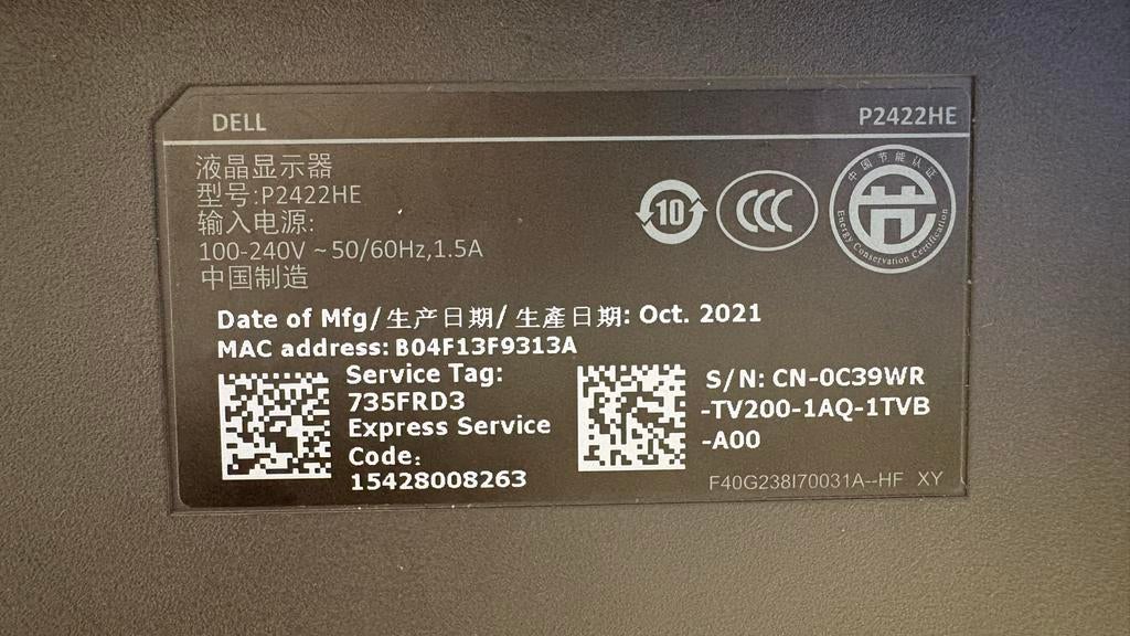 Dell P2422HE monitor, Computers en Software, Monitoren, IPS, Full HD, Ophalen of Verzenden, In hoogte verstelbaar