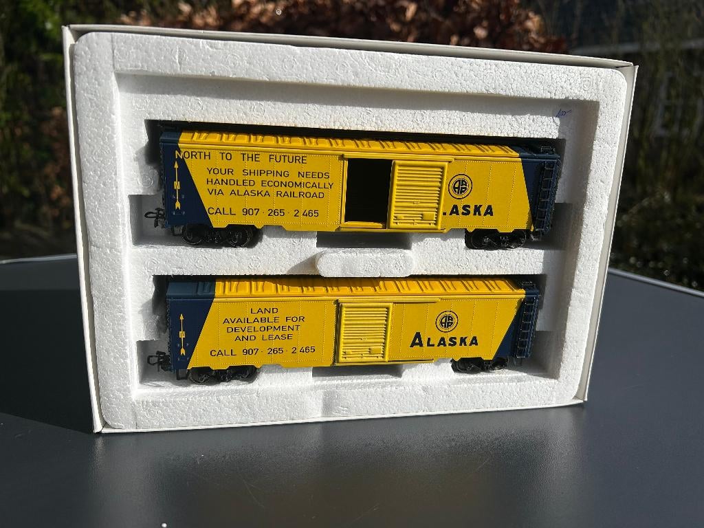 Marklin H0 OVP 4858 2-delige boxcarset ALASKA USA., Hobby en Vrije tijd, Modeltreinen | H0, Wisselstroom, Ophalen of Verzenden