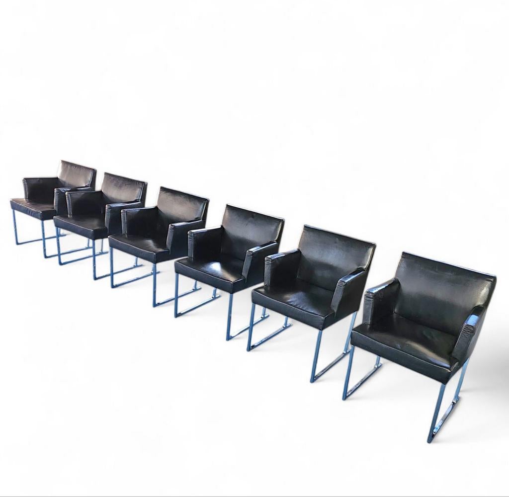 6 x Solo chair S58 by Citterio for B&B Italia  Black leather, Ophalen, Gebruikt, Zwart, Vijf, Zes of meer stoelen