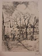 Ets Parijs 1926 - Straatbeeld met bomen en gebouwen, Ophalen of Verzenden