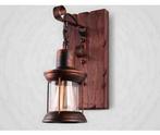 Alessio Wandlamp lantaarn brons op plank Vintage industrieel, Glas, Nieuw, Ophalen of Verzenden, H