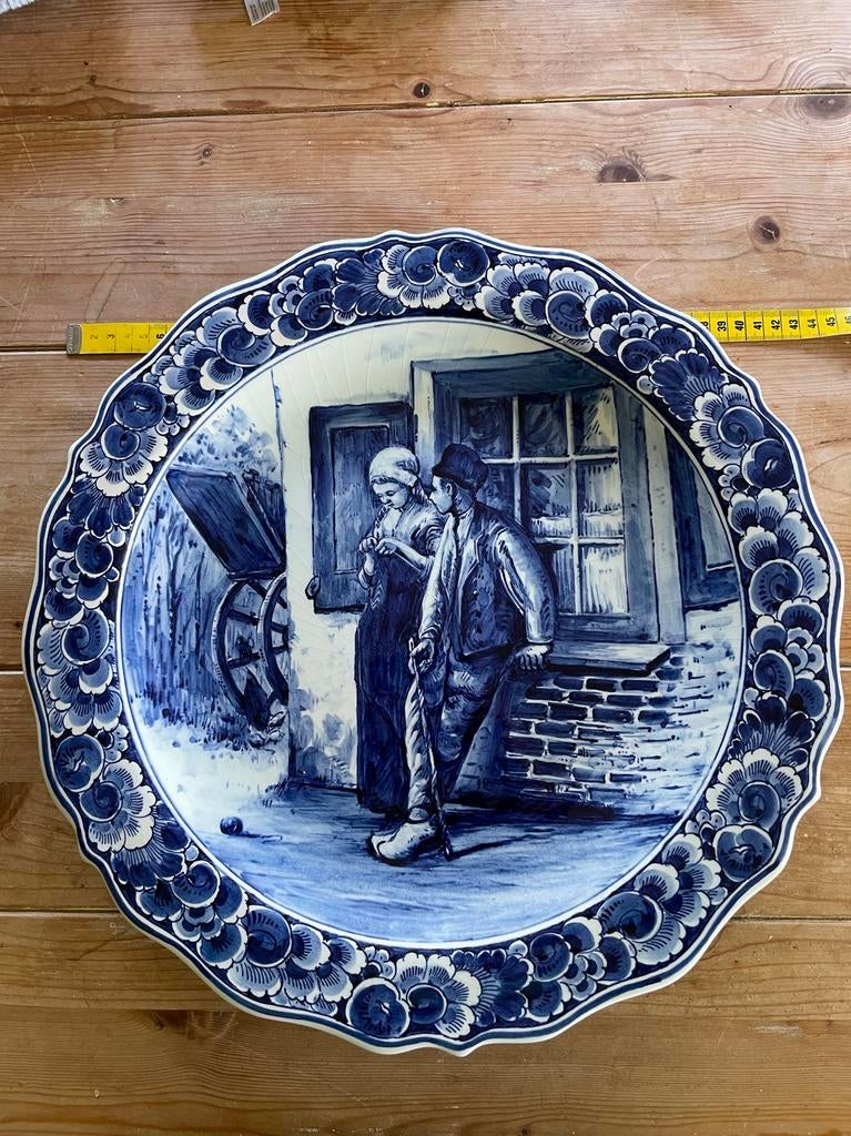 Groot Delfts Blauw wandbord, De Kruik, 43 cm doorsnee, Antiek en Kunst, Ophalen