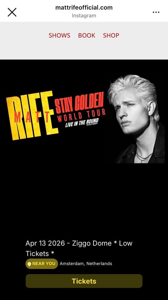 1 Matt Rife VIP kaartjes ziggo dome, Tickets en Kaartjes, Theater | Cabaret en Komedie, Twee personen, April