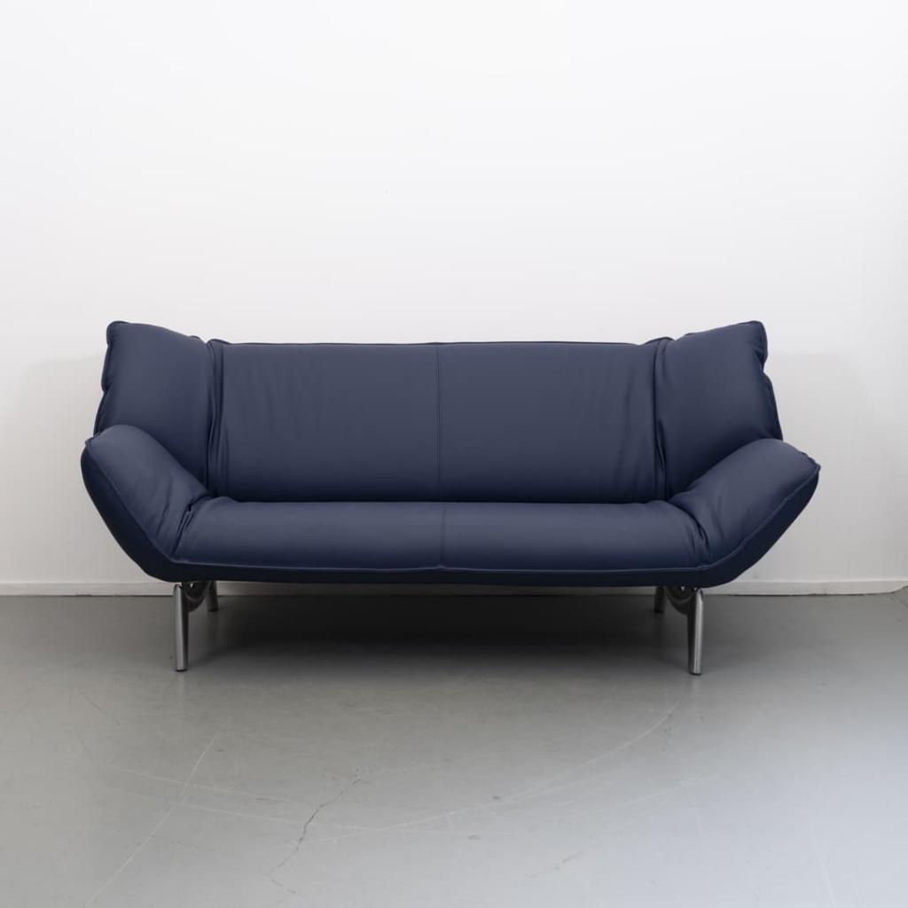 1x Leolux Tango 2-zits/192cm Bank Kobaltblauw Leer - Metaal