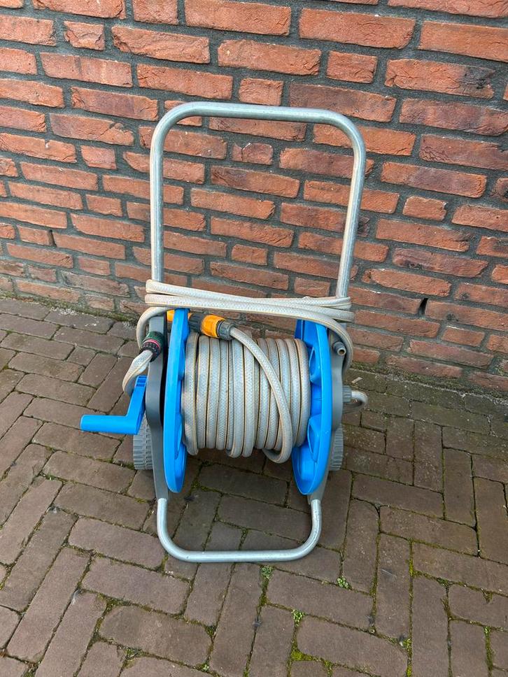 Tuinslanghaspel met slang, Tuin en Terras, Tuinslangen, Gebruikt, Tuinslanghaspel, Ophalen of Verzenden