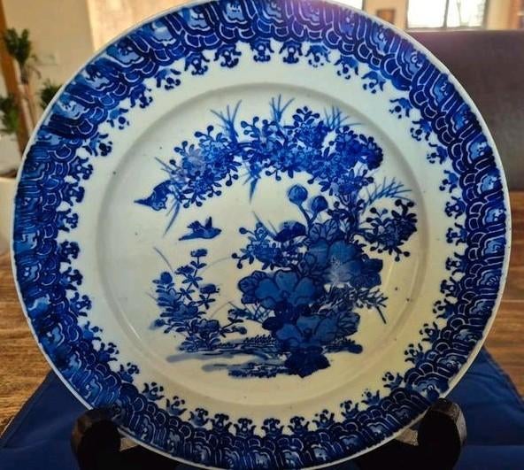 Antiek Qianlong Chinees Blauw-Wit Porseleinen Bord, Ophalen of Verzenden