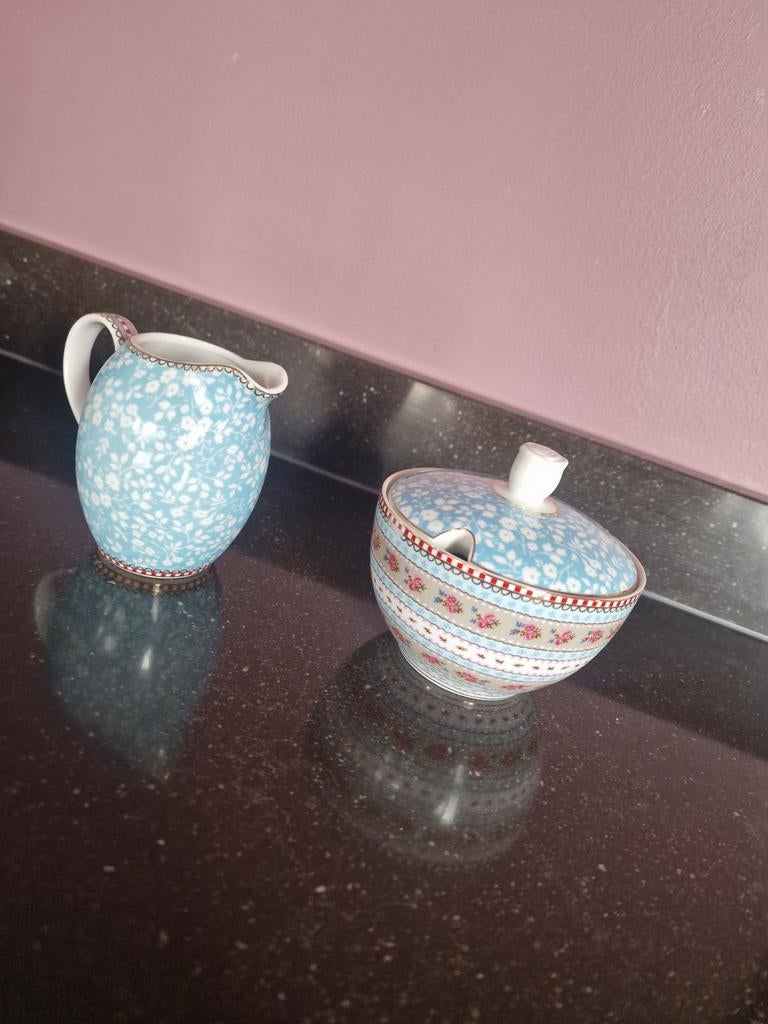 Pip Studio Melk en Suiker Set - Blauw Bloemenpatroon, Overige typen, Ophalen of Verzenden, Zo goed als nieuw, Overige stijlen
