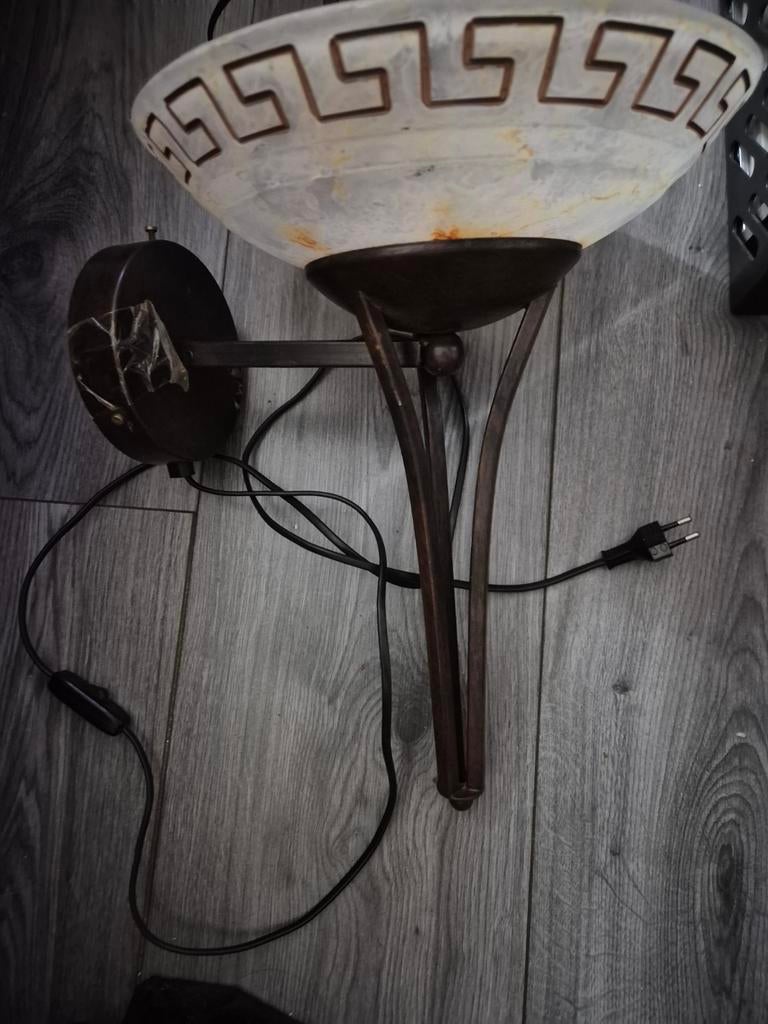 Set van 2 klassieke wandlampen met Grieks motief, Ophalen of Verzenden, Gebruikt, Glas, Klassiek, Grieks