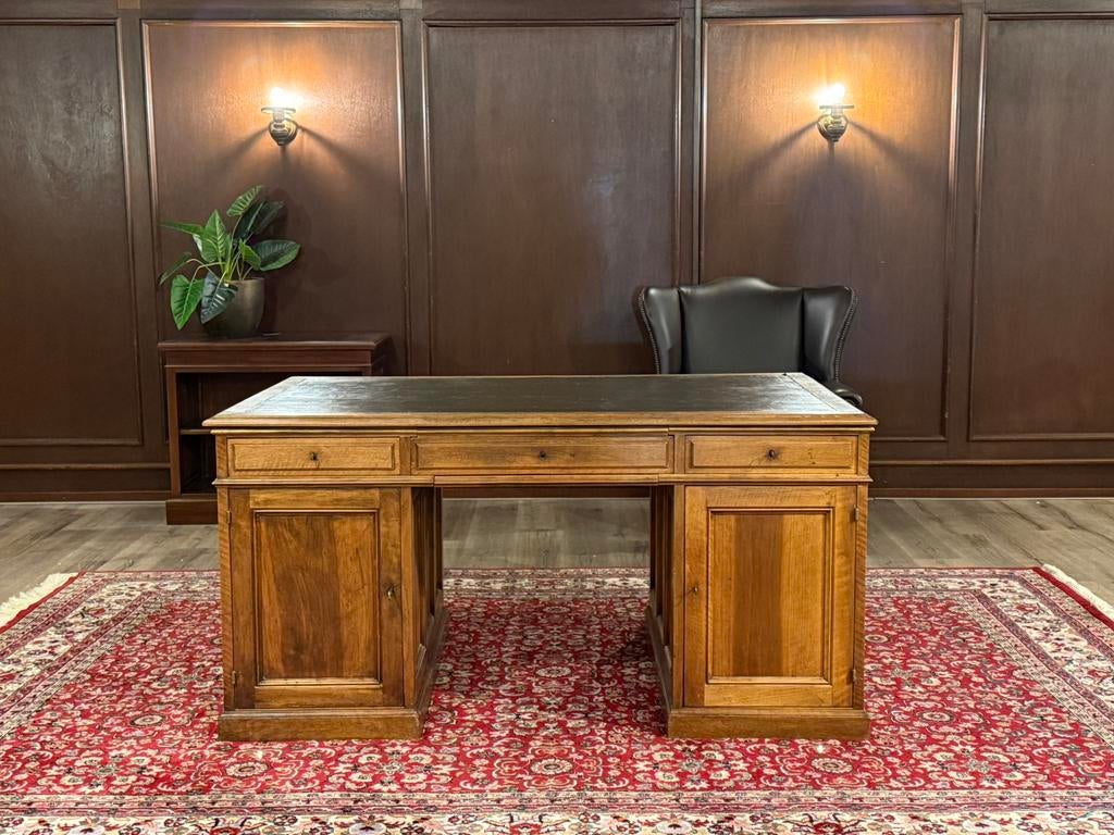 Antiek klassiek Engels bureau (partnerdesk) #661, Huis en Inrichting, Bureaus, 160 cm, 100 cm, Bruin, Ophalen of Verzenden