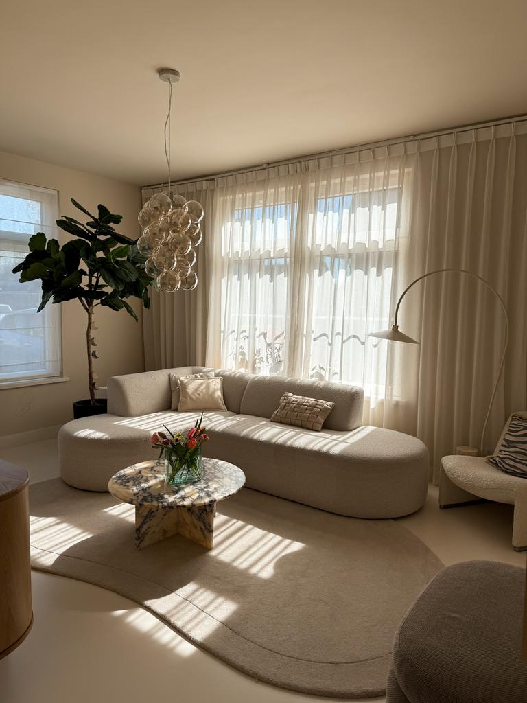 Wehkamp Arles bank bouclé stof, Ophalen, 250 tot 300 cm, Gebruikt, 75 tot 100 cm