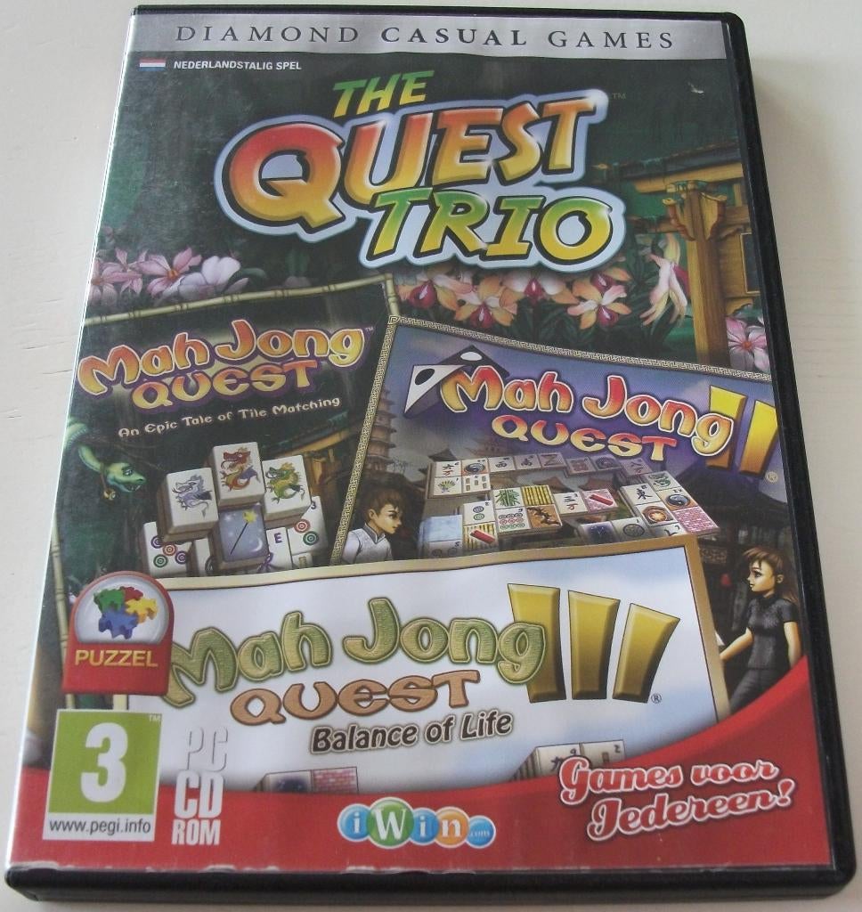 PC Game *** QUEST TRIO *** 3-Games Pack MahJong, Puzzel en Educatief, 1 speler, Ophalen of Verzenden, Zo goed als nieuw