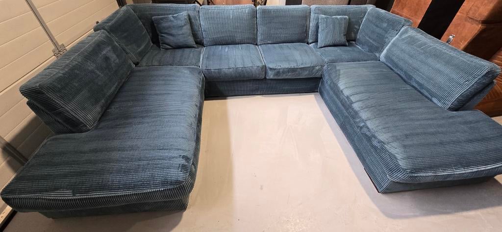 Grote U-bank ribstof 3 delen, uitwasbaar, 340x240x240 cm, Gebruikt, Pronto, Hoekbank, 300 cm of meer