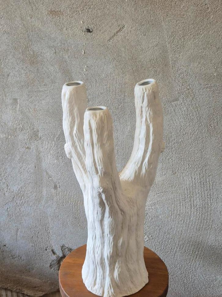 Zeer grote boomstronk vaas keramiek wit 50 cm, Huis en Inrichting, Woonaccessoires | Vazen, Zo goed als nieuw, Wit, 50 tot 75 cm
