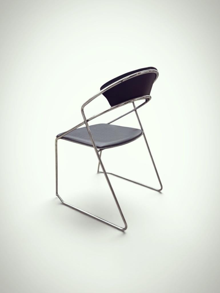 Design stoel - chair Italiaans / chroom / leer, Ophalen, Zwart, Zo goed als nieuw, Vier