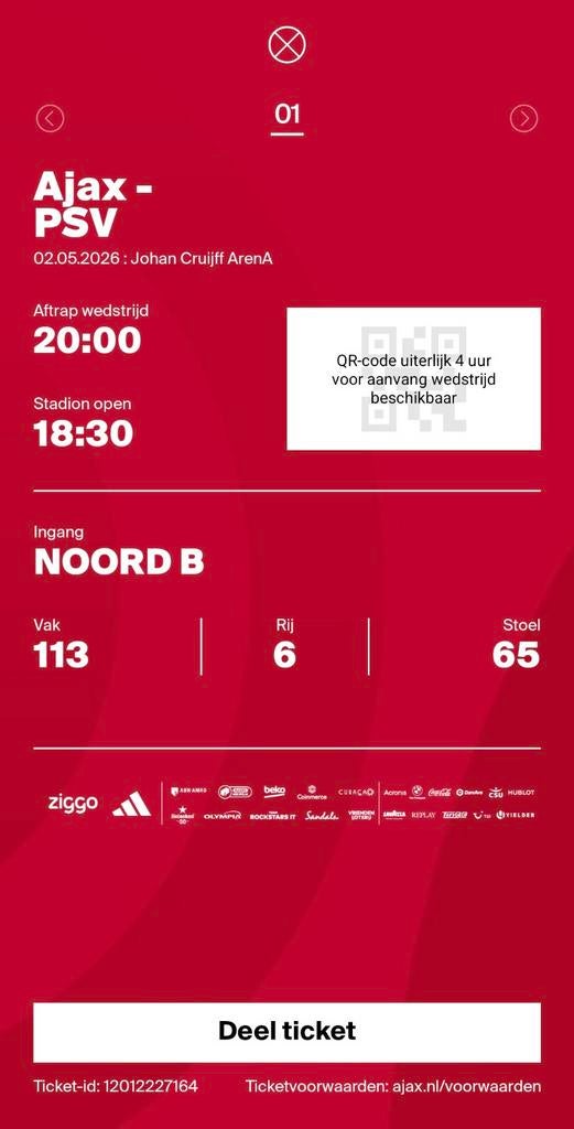 Ajax-Psv, Tickets en Kaartjes, Eén persoon, November